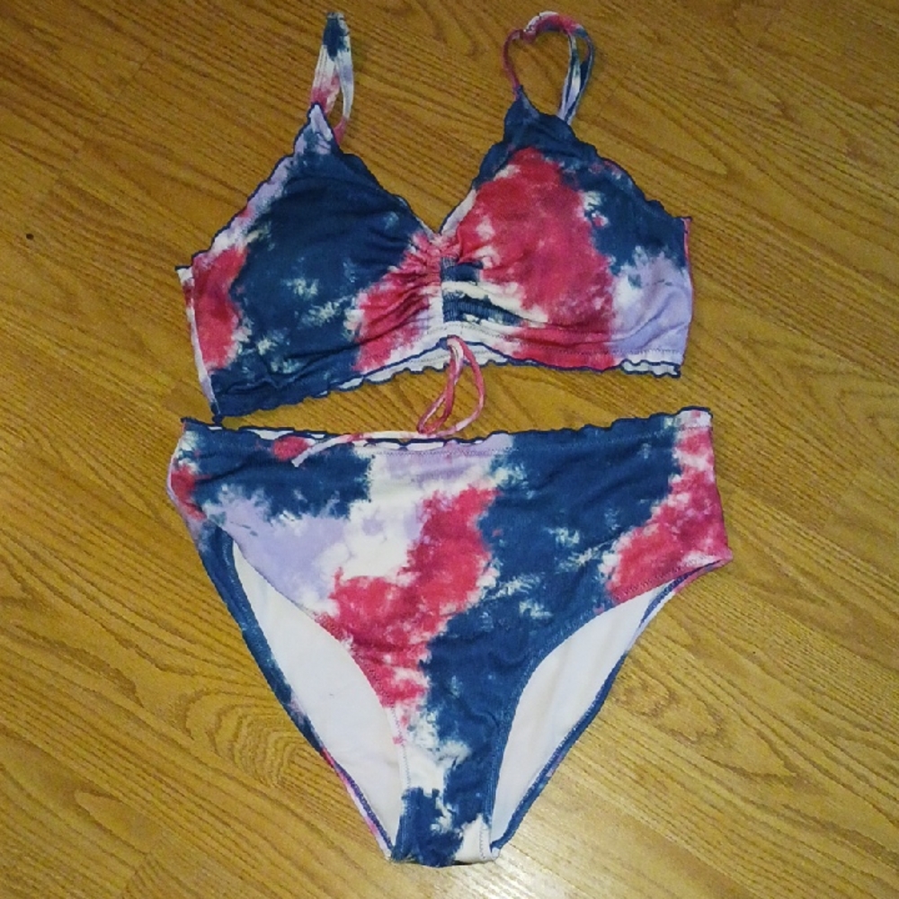 SHEIN Blue Red Purple Tie-Dye Bikini Set